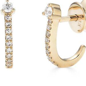 Pair of J Hoop stud earrings, 14k gold and real diamonds